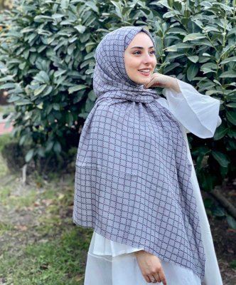 Qiana - Grå Mønstret Bomull Hijab