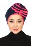 Clara - Marineblå & Fuchsia Bomull Turban