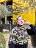 Iza - Svart & Khaki Mønstret Bomull Hijab - Mirach