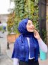 Kadifa - Marineblå Mønstret Bomull Hijab - Mirach
