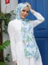 Yumna - Blå Blad Mønstret Hijab