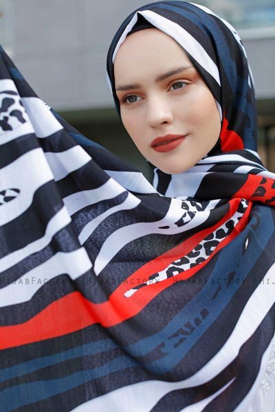 Emel - Marineblå & Rød Mønstret Hijab - Sal Evi
