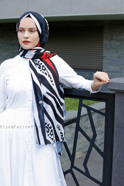 Emel - Marineblå & Rød Mønstret Hijab - Sal Evi
