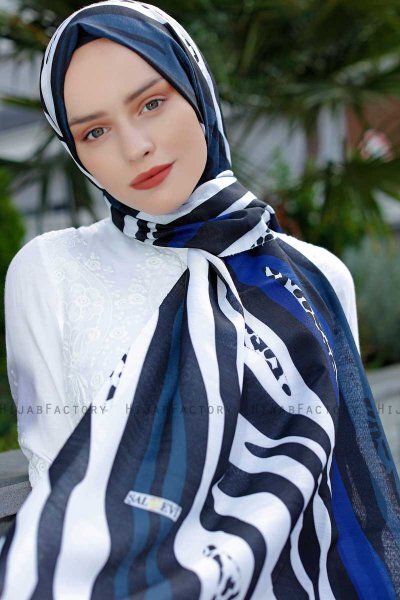 Emel - Marineblå & Hvit Mønstret Hijab - Sal Evi