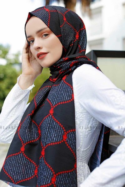 Tutku - Rød & Svart Mønstret Hijab - Sal Evi