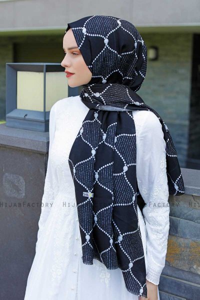 Tutku - Marineblå & Hvit Mønstret Hijab - Sal Evi