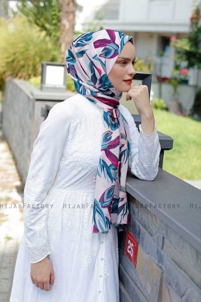 Beyza - Rosa & Blå Mønstret Hijab - Sal Evi