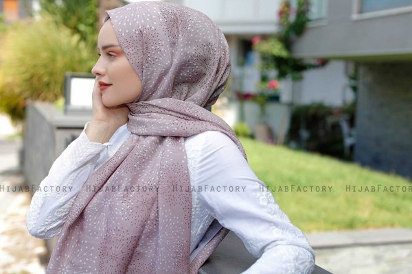 Akay - Taupe Mønstret Hijab - Sal Evi
