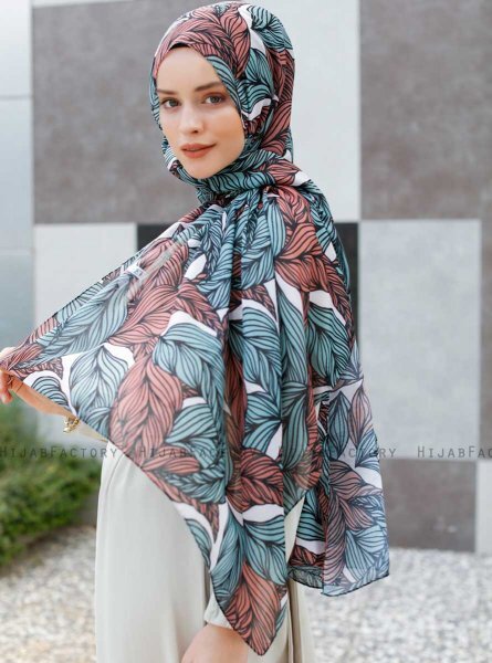 Seyyal - Grønn & Rosa Mønstret Hijab - Sal Evi
