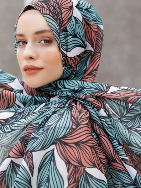 Seyyal - Grønn & Rosa Mønstret Hijab - Sal Evi