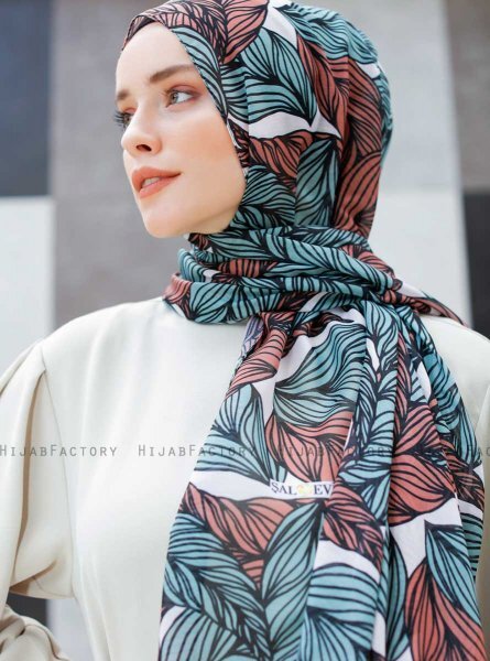 Seyyal - Grønn & Rosa Mønstret Hijab - Sal Evi