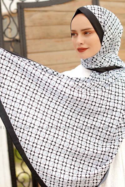 Grå Mønstret Twill Hijab - Sal Evi