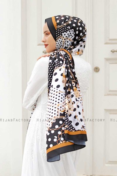 Gold Mønstret Twill Hijab - Sal Evi