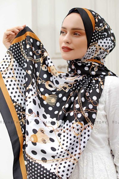 Gold Mønstret Twill Hijab - Sal Evi