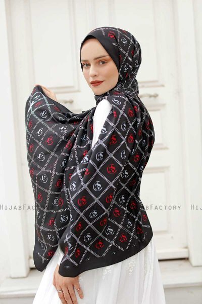 Rød Mønstret Twill Hijab - Sal Evi