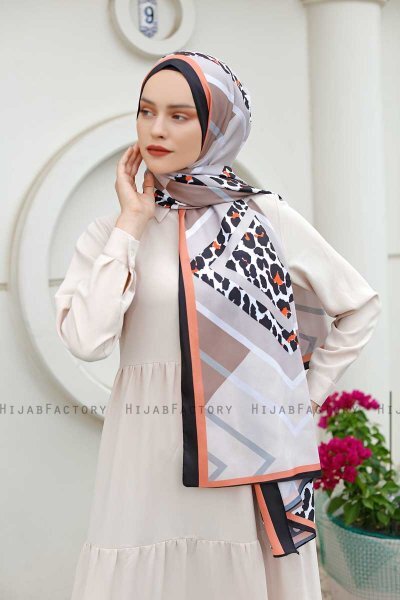 Orange Mønstret Twill Hijab - Sal Evi