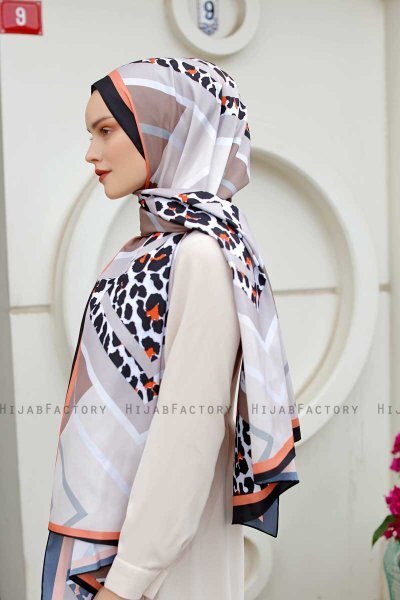 Orange Mønstret Twill Hijab - Sal Evi