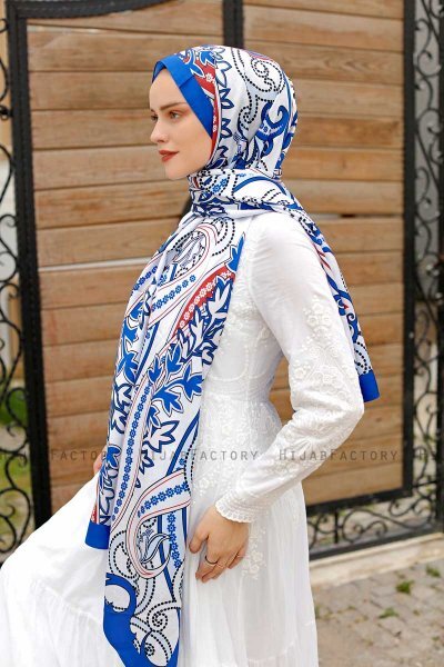 Mursteinsrød Mønstret Twill Hijab - Sal Evi