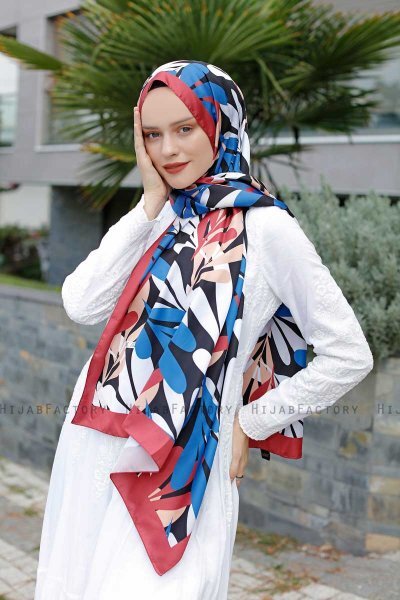 Blå Mønstret Twill Hijab - Sal Evi