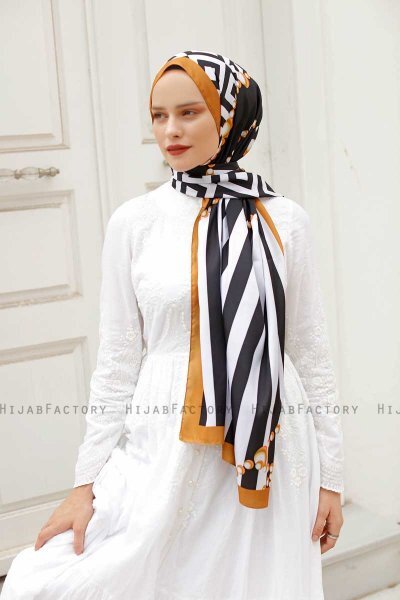 Yellow Pearl Mønstret Twill Hijab - Sal Evi