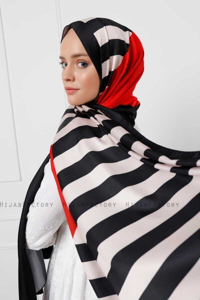 Stripete Mønstret Twill Hijab - Sal Evi