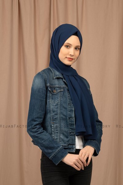 Yildiz - Marineblå Crepe Chiffon Hijab