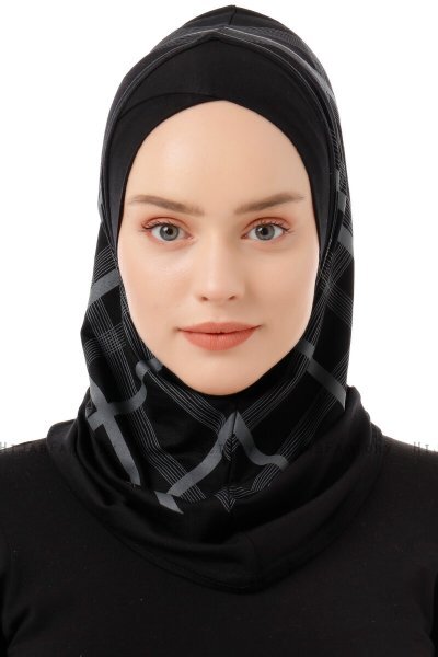 Ekose Cross - Svart & Lysegrå One-Piece Al Amira Hijab