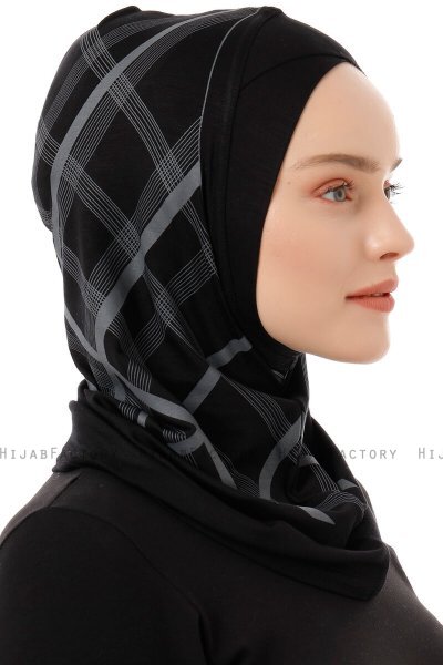 Ekose Cross - Svart & Lysegrå One-Piece Al Amira Hijab