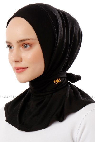 Sportif Plain - Svart & Gold Praktisk Viskos Hijab