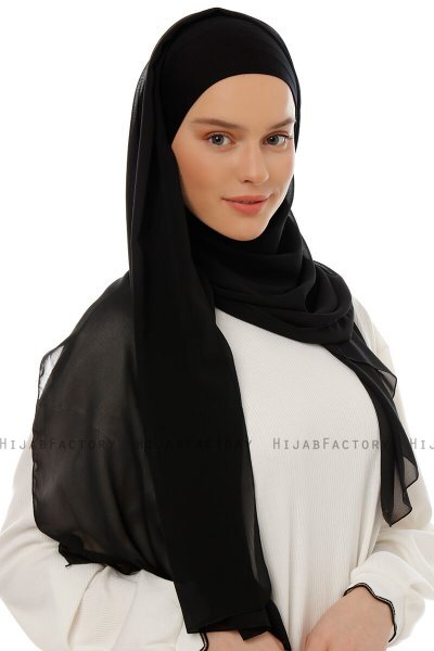 Alara Plain - Svart One Piece Chiffon Hijab