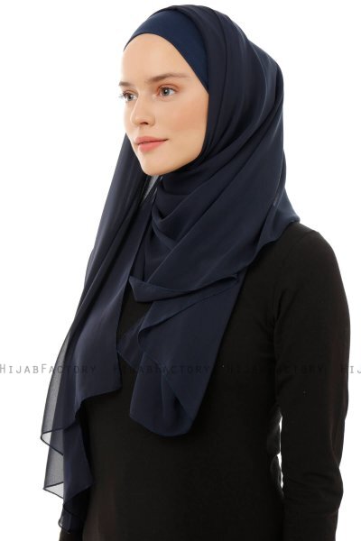 Alara Plain - Marineblå One Piece Chiffon Hijab