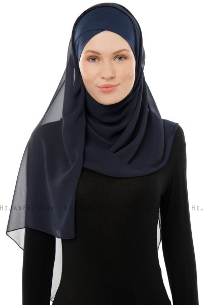 Alara Cross - Marineblå One Piece Chiffon Hijab