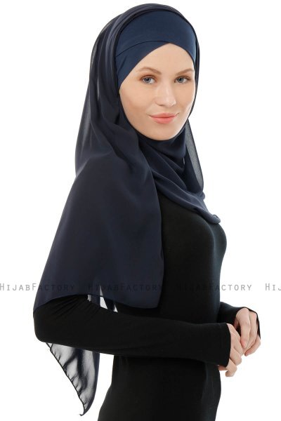 Alara Cross - Marineblå One Piece Chiffon Hijab