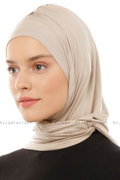 Isra Plain - Lys Taupe One-Piece Viskos Hijab