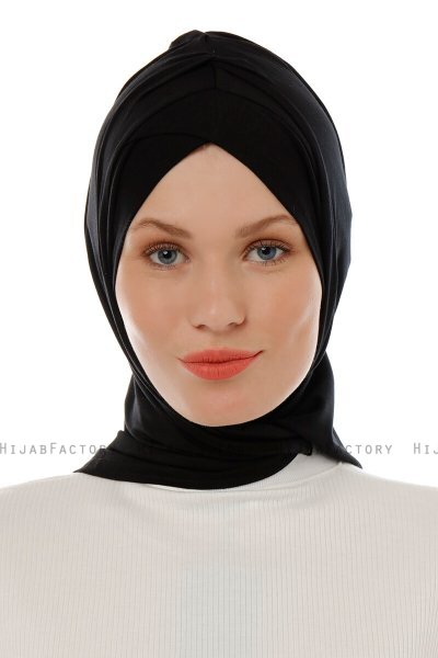 Isra Cross - Svart One-Piece Viskos Hijab