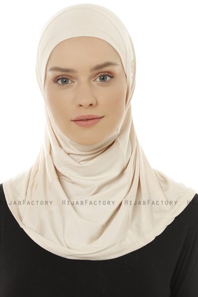Hanfendy Plain Logo - Beige One-Piece Hijab