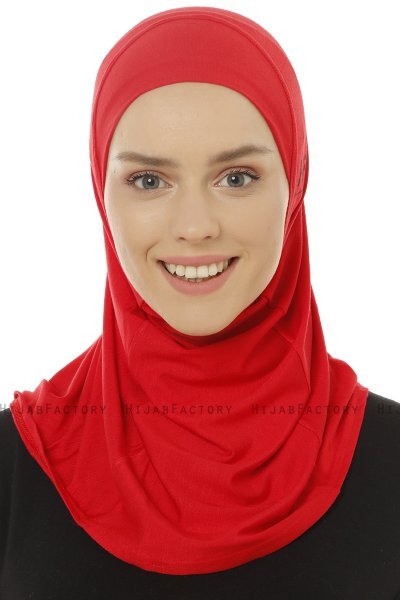 Hanfendy Plain Logo - Rød One-Piece Hijab
