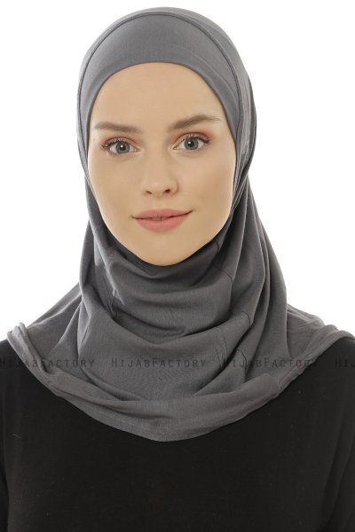 Hanfendy Plain Logo - Mørk Grå One-Piece Hijab