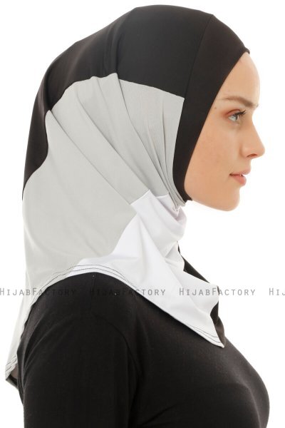 Esin - Svart & Hvit & Lysegrå One-Piece Hijab