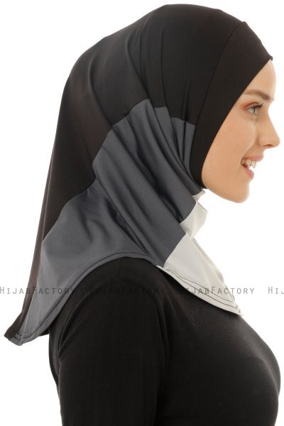 Esin - Svart & Lysegrå & Antrasitt One-Piece Hijab