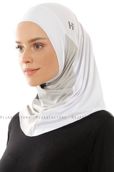 Esin - Hvit & Lysegrå & Antrasitt One-Piece Hijab
