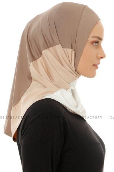 Esin - Mørk Taupe & Creme & Lys Taupe One-Piece Hijab