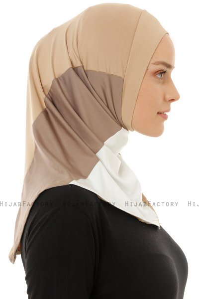 Esin - Beige & Creme & Mørk Taupe One-Piece Hijab