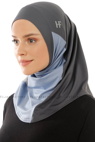 Esin - Antrasitt & Lyseblå & Lysegrå One-Piece Hijab