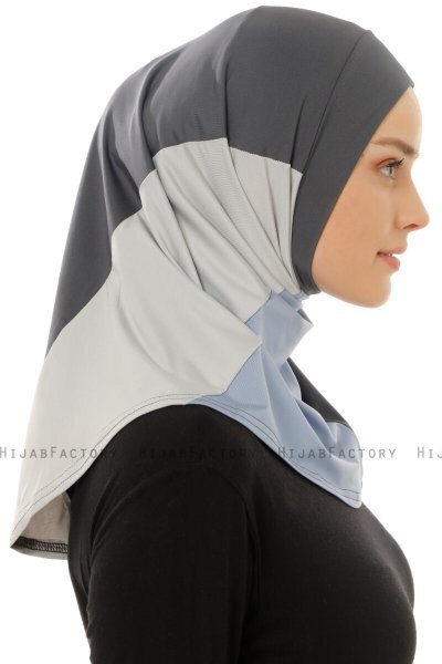 Esin - Antrasitt & Lyseblå & Lysegrå One-Piece Hijab