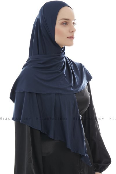 Ajda - Marineblå Hijab Med Glidelås