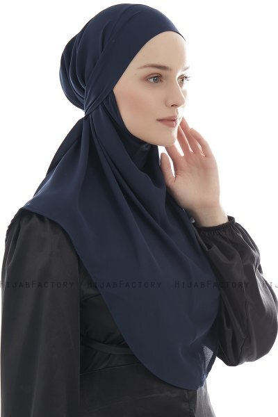 Ebrar - Marineblå Crepe Chiffon Al Amira Hijab