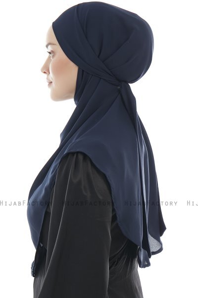 Ebrar - Marineblå Crepe Chiffon Al Amira Hijab