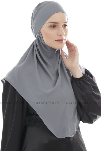 Ebrar - Mørk Grå Crepe Chiffon Al Amira Hijab