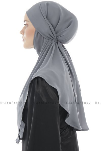 Ebrar - Mørk Grå Crepe Chiffon Al Amira Hijab